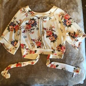 Cream colored floral flowy crop